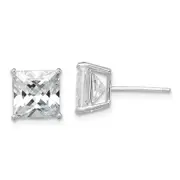 Sterling Silver Rhodium-Plated Polished Square 8mm Cz Stud Earrings