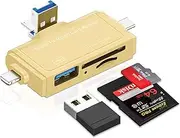 Shenzhi Tech SD Card Reader, 7 in 1 Portable OTG USB 3.0 Dual Slot Flash Memory Card Adapter Supports TF SD Micro SD SDXC SDHC for Mac Windows Linux Chrome PC Smartphones Camera Laptop (Golden)