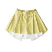 High Rise Paneled Color-Block Mini Pleated Skirt Yellow - L