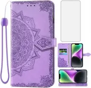 Compatible with iPhone 14 Plus 6.7 inch Wallet Phone Case and Tempered Glass