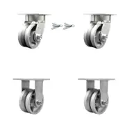 4 Inch KP V-Groove Semi Steel Caster Set w/Ball Bearings 2 Swivel Locks 2 Rigid