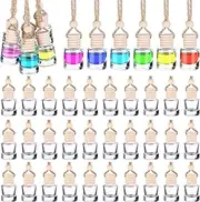 60 Pcs Hanging Car Air Freshener Car Diffuser Bottle Empty Glass Perfume Bottles Air Freshener Diffuser Bottle Pendant for Essential Oils Fragrance Aromatherapy Bottle Ornament Decor (Cylinder Style)