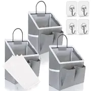 3pcs Small Wall Hanging Organizer Bag, Linen Fabric Door Gray-Small (3 pcs)