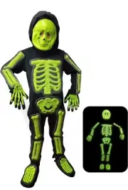 Kids Halloween Skeleton Costume Glow in dark Skull Outfit Sz 7-8(130)