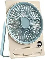 Ultra Slim Card USB Rechargeable Mini Fan, 180 tilt folding quiet, Ultra-Quiet Portable Fan with Phone Holder, 6 Speeds Strong Wind,LCD Digital Display,Hanging & Standing (blue)
