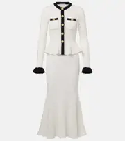 [Self-Portrait] Self-Portrait Pointelle peplum midi dress AU 14 white