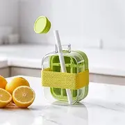 MAAOBR 2-In-1 Ice Cube Bottle with Straw, Ice Bottle Cup, Touch-Free Ice Cube Tray Water Bottle with Lid, Easy Ice Release for Freezer, Ice Tray Cup for Whiskey, Cocktail, Coffee(Green,12 compartments