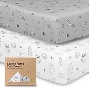 KeaBabies 2-Pack Organic Cot Sheets for Boys, Girls - Fitted Cot Mattress Sheet Neutral, Breathable Jersey Cotton Cover for Baby Bed, Toddler Mattress, Soft & Cute Prints(Woodland)