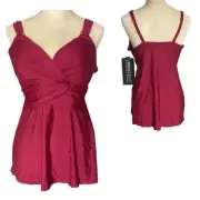 NWT Miraclesuit 6514721 Women's Burgundy Tankini Top Size 36DD