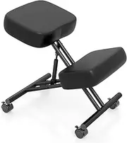 [Giantex] Height Adjustable Kneeling Chair, Posture Correction Stool with Angled Seat to Relieve Pain, Office Home Mobile Desk Chair w/Lockable Universal Wheels, Thick Padded Cushions, Black