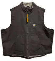 New Carhartt Canvas Vest Men's 4XL Coffee Brown Sherpa Lined Mock Neck Loose Fit
