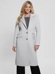 GUESS Women's Grey Nancy Faux Fur Collar Coat Size: Medium, Polyester