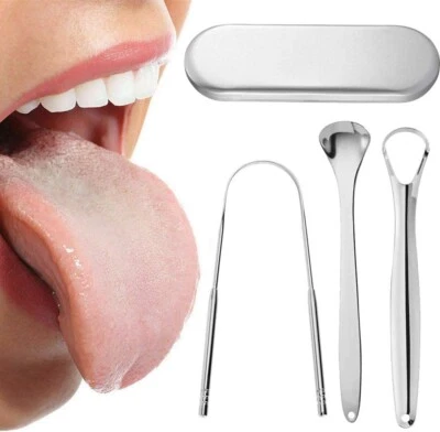 Tongue Scraper, 3 Pcs Professional Stainless Steel Tongue Cleaner Kit with Porta