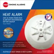 Red Premium 240V Interconnect Heat Alarm + 10 Year Rechargeable Lithium Battery