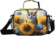 Insulated Lunch Box Owl Sunflower Fence for Women Men - Ideal for Work, Picnics - Includes Adjustable Shoulder Strap