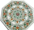 Marble Coffee Table Top Carnelian and Malachite Stone Inlay Work Center Table
