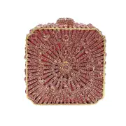Nevenka Women Mini Crystal Box Clutch Evening Bags for Wedding Party with Chain-Pink