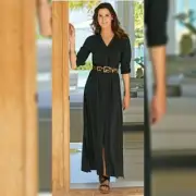 NWT Soft Surroundings Maxi Shirtdress Black Roll Tab Sleeves Medium