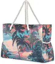 [Yoogain] Tropical Hawaiian Beach Sandproof Bag For Women Work with side pocketes Outdoor Totes Bags for beach&work, Tropical Hawaiian Beach, 1 size