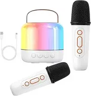 Wireless Karaoke Machine | Small Cordless Karaoke Machine with 2 Microphones | Sound Box with 360° Colorful Atmosphere Light, Singing Machine for Kids Adults