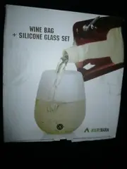 AVERYBARN 2 WINE BAGS AND 4 SILICONE GLASS SET - TAILGATING, CAMPING ETC. NEW