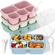 Enstphjoy Bento Adult Lunch Box- 4 Pack, 5 Compartment Meal Prep Container for Kids, Reusable Food Storage Snack Containers Stackable School, Work, and Travel