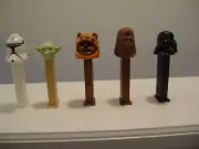 PEZ 5 STAR WARS MADE IN SLOVENIA EWOK, YODA, DARTH, CHEWBACCA & STORM TROOPER