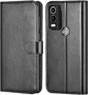 [NWNK13] For Nokia C32 / C22 Case Leather Wallet Book Flip Stand View Phone Cover with Card Holder Slots Compatible with Nokia C22 (Black)
