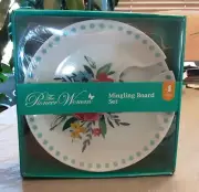 Pioneer Woman Mingling Board Set Appetizer Plate Holds Wine Glass (Set of 4)