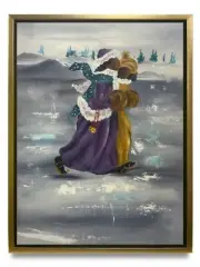 NY Art-Original Oil Painting of Winter Snow Walk on Canvas 12x16 Framed