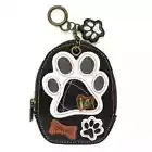 NEW CHALA BLACK PAW PRINT RFID COIN PURSE KEYCHAIN ZIPPERED WALLET FAUX LEATHER