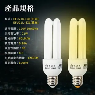 【寶島之光】21W三波長3U型 護眼 電子式E27省電 燈泡-白光/黃光(超省電 壽命長 120V)