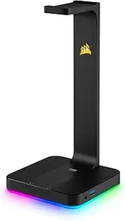 Corsair ST100 RGB Premium Headphones/Headset Stand (Durable Aluminium Construction, Dynamic 9 Zone RGB Lighting, Built-in 3.5 mm Analog Input with Virtual 7.1 Surround, Dual USB, Black