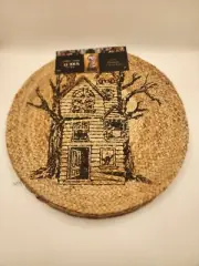 Cynthia Rowley Curious Halloween Placemats Haunted House Jute Set Of 4 Black