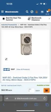 Outdoor PowerPoint 10A IP66 NHP ISOC310PG Switched Outlet 250V Grey