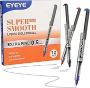 EYEYE Liquid Rollerball Pens Needle Tip, 0.5mm Extra Fine Point, 12 Pack 3 Colors Ink Rollerball Pens Quick Drying, Rolling Pen Smooth Writing for Journaling, Note Taking, Office and School Supplies