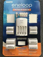 Sanyo Eneloop Battery Charger, 4 -C Adapters & 4 - D Adapters - NEW
