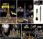 Scratch & Sketch Art for Kids & Adults, Rainbow Painting Night View Scratchboard