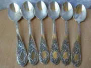 Vintage silver plated set 6 table spoons Melchior cupronickel SOVIET USSR 17.5cm