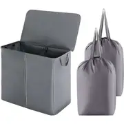 105L Double Laundry Hamper with Lid and Removable Bags - Grey