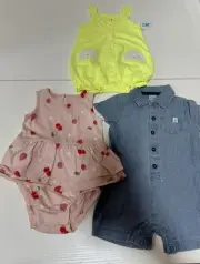 Carter’s Baby Clothes Infant Size 6 Months Snaps Pink Strawberry Cherry Yellow