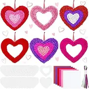 Jetec 24 Sets Heart Paper Suncatcher Kits Valentine's Day Window Art Kit Heart Tissue Paper Craft DIY Window Stained Glass Effect Suncatchers for Valentine's Day Party Favors(Paper,Colored)