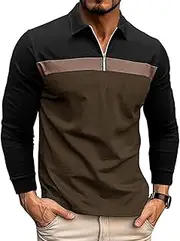 [EndoraDore] Men's Long Sleeve Polo Shirts Quarter-Zip Casual Slim Fit V Neck Basic Designed Golf Polos