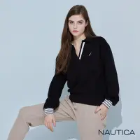 在飛比找Yahoo奇摩購物中心優惠-Nautica 女裝 簡約造型刷毛V領長袖POLO衫-黑色