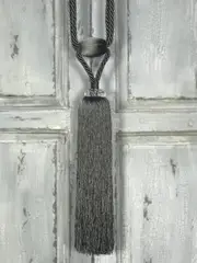 Pair 2 pieces Curtain Tie Backs - 30cm Tassel with faceted glass top - Charcoal