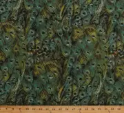 Cotton Peacocks Feathers Plumes Plumage Green Fabric Print by the Yard D375.15