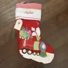 NWT Pottery Barn Kids Red Gingham Quilted Train Christmas Stocking Mono Stefan