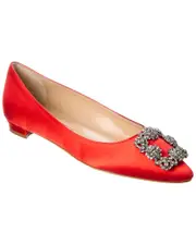 Manolo Blahnik Hangisi Satin Flat 36.5 Red