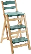 Wooden Ladder Chair Folding Convertible Multi-Functional 2-in-1 Two-Color Ladder Chair 3 Tier Folding Step Step Ladders for Indoor Outdoor (Color : A, Size : 88 * 54 * 40CM)