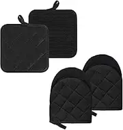 Goldmeet Oven Mitts and Pot Holders Set, Pack of 4, Heat Resistant Silicone Kitchen Mini Mittens for 500 Degrees, Gloves Hot Pads Baking Grilling Barbecue Microwave Machine Washable